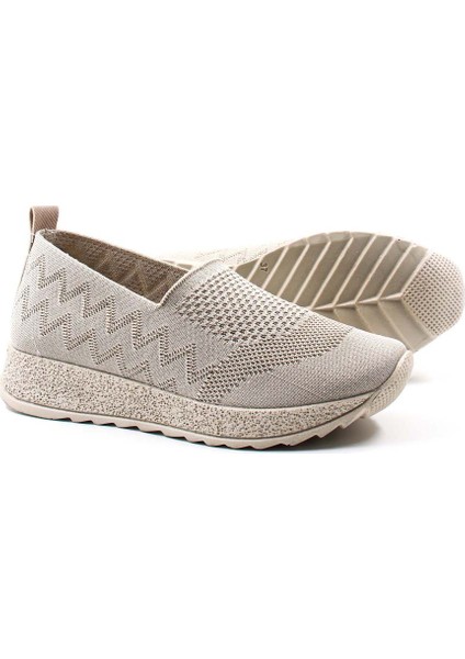 Kadın Günlük Rahat Ortopedik Yumuşak Taban Triko Bej Anne Spor Ayakkabı Sneaker fırsatları