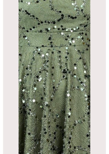 G1433 Payet Detaylı Dantel Tasarım Elbise Haki fiyatları