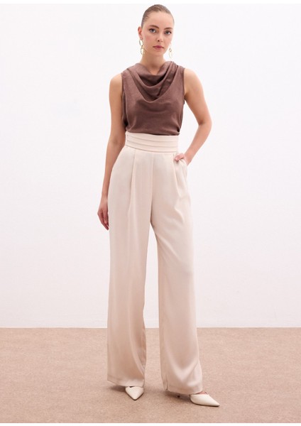 Cepli Salaş Saten Pantolon - Bej