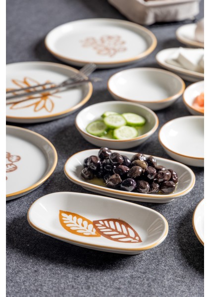 14 Parça 6 Kişilik Handmade Kahve Yaprak Kahvaltı Takımı - Lüx Kahvaltılık Sunum Seti