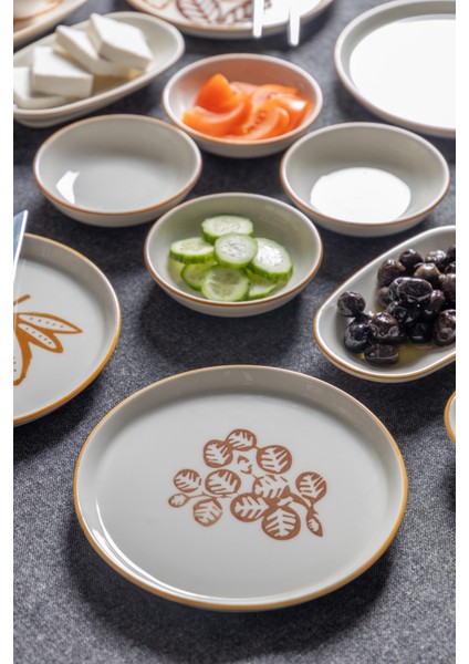 14 Parça 6 Kişilik Handmade Kahve Yaprak Kahvaltı Takımı - Lüx Kahvaltılık Sunum Seti