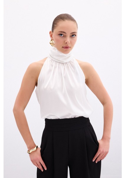 Boğazlı Kolsuz Bluz - Ekru fiyatları