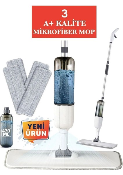 Sprey Mop Su Hazneli Pratik Temizlik Seti 3 Adet Mikrofiber Spray Mop