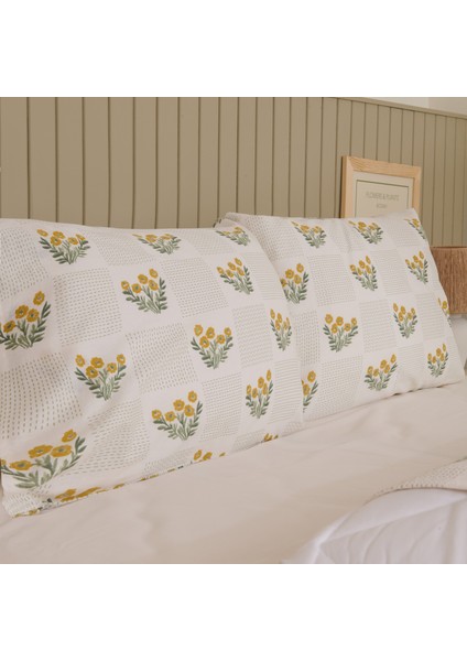 Soft Folky Çift Kişilik Pike Takımı - Beyaz / Sarı