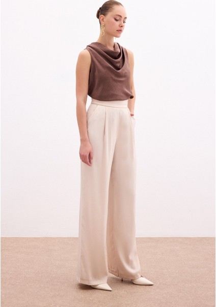 Cepli Salaş Saten Pantolon - Bej modelleri