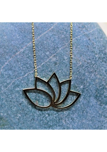 14 Ayar Altın Kolye-Lotus Çiceği Uğur Kolyesi-Hediye Lotus Çiçeği Altın Kolye