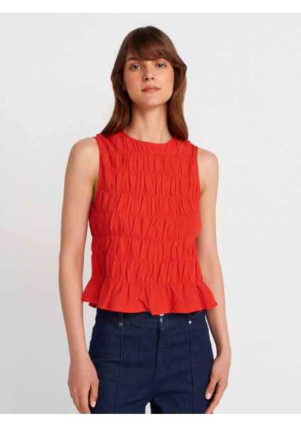 50845 Kolsuz Crop Bluz-Kırmızı