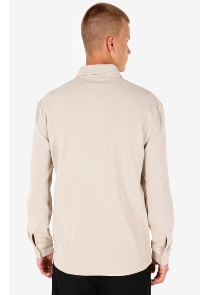 Regular Fit Polo Yaka Jakarlı Erkek Bej Uzun Kol Tişört fiyatları