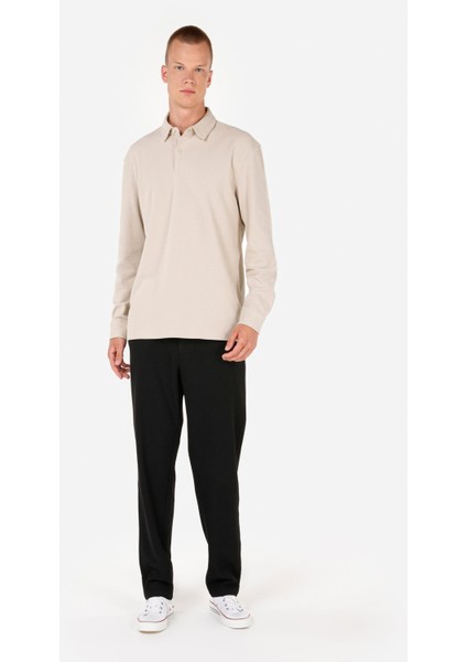 Regular Fit Polo Yaka Jakarlı Erkek Bej Uzun Kol Tişört modelleri