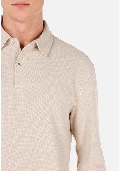 Regular Fit Polo Yaka Jakarlı Erkek Bej Uzun Kol Tişört indirimleri