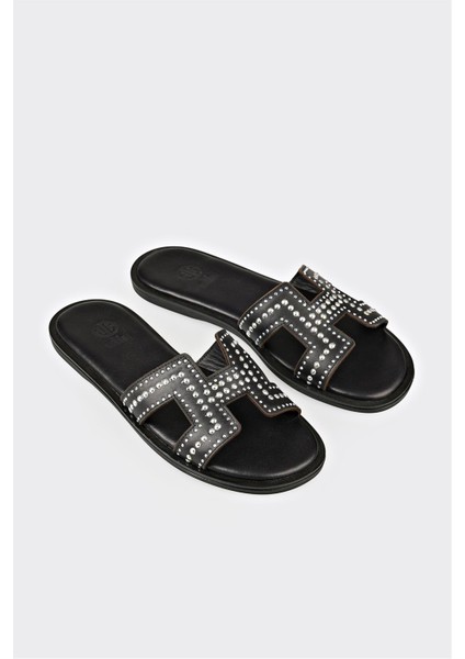 Siyah Deri Kadın Düz Terlik fiyatları