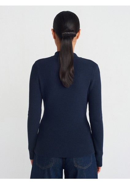 10686 Dik Yaka Çıtçıtlı Triko Kazak-Lacivert fiyatları