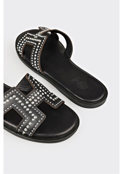 Siyah Deri Kadın Düz Terlik indirimleri