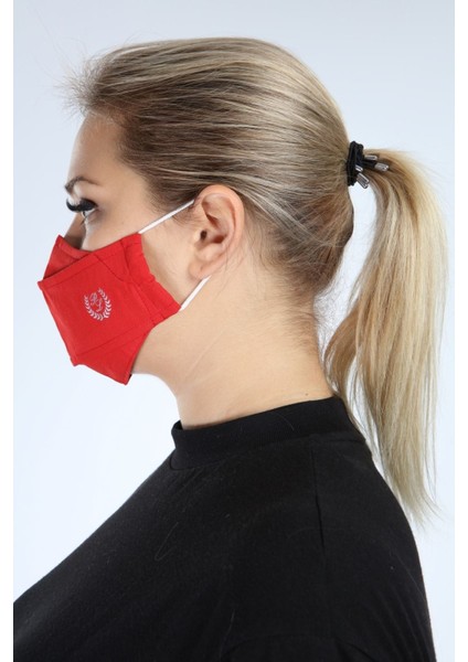 Unisex Kırmızı Yıkanabilir 3 Katlı Pamuklu Ayarlanabilir Lastik 5'li Maske P10012