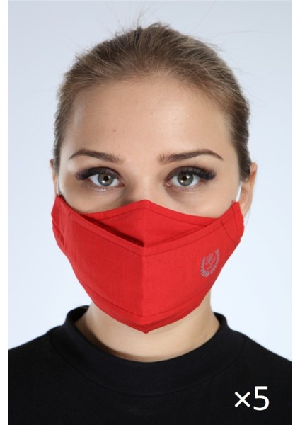 Unisex Kırmızı Yıkanabilir 3 Katlı Pamuklu Ayarlanabilir Lastik 5'li Maske P10012