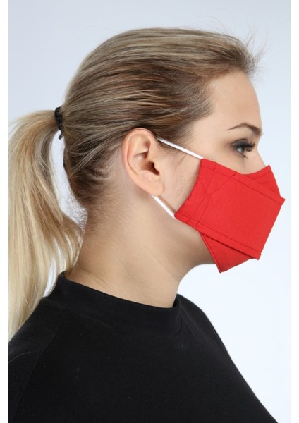 Unisex Kırmızı Yıkanabilir 3 Katlı Pamuklu Ayarlanabilir Lastik 5'li Maske P10012