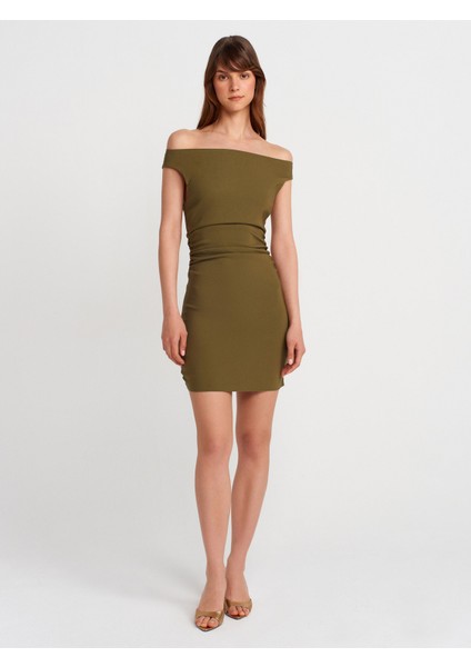 91462 Bardot Mini Elbise-Haki