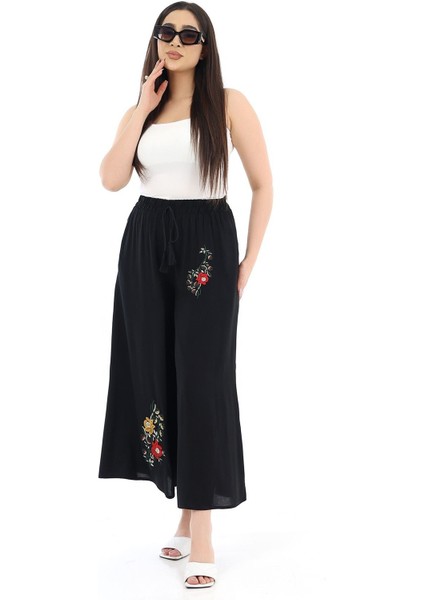 Kadın Viskon Bol Paça Bel Lastik Ip Bağlama Pantolon fiyatları