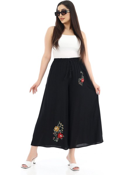 Kadın Viskon Bol Paça Bel Lastik Ip Bağlama Pantolon fırsatları