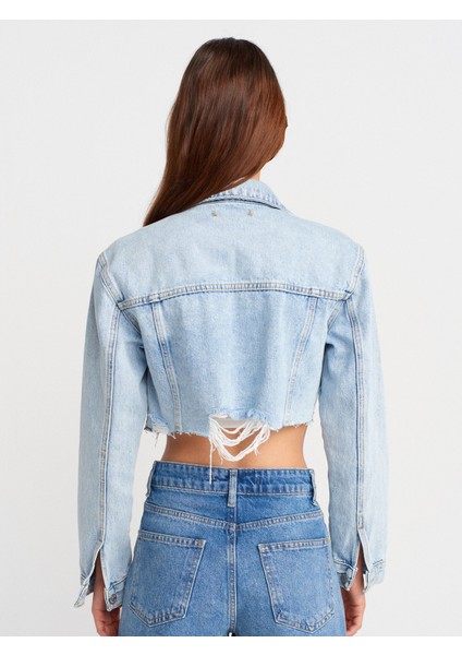 65377 Lazer Detaylı Crop Denim Ceket-Mavi fiyatları