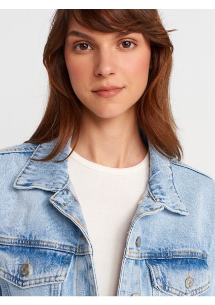 65377 Lazer Detaylı Crop Denim Ceket-Mavi modelleri