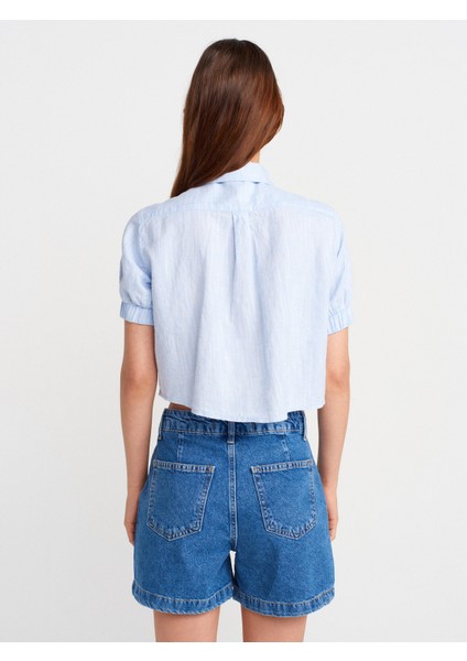 72000 Yan Cepli Pileli Denim Şort-Lacivert fiyatları