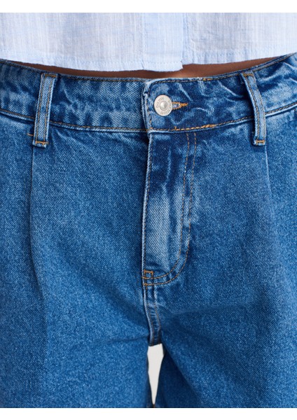 72000 Yan Cepli Pileli Denim Şort-Lacivert modelleri