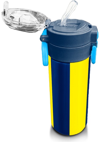 Kids Sarı Lacivert Çubuklu Pipetli ve Direkt Içim Çelik Termos 500 ml 31791 indirimleri