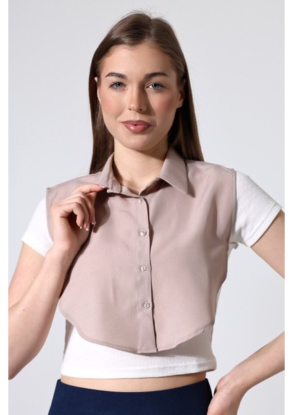 Schık Pamuklu Yakalı Çıkarılabilir Yarım Gömlek Vizon SCKWM24GML01