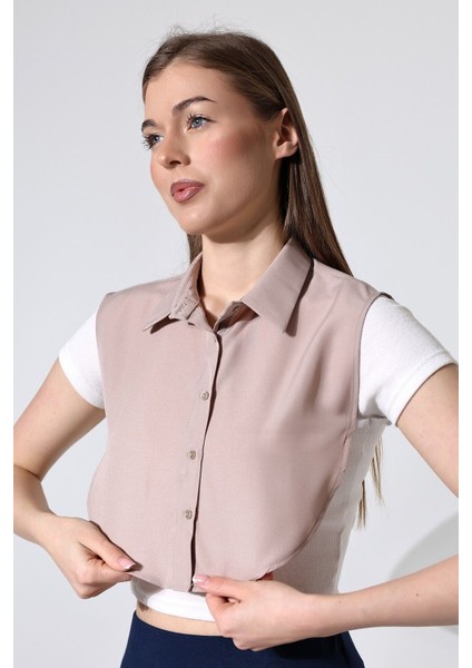 Schık Pamuklu Yakalı Çıkarılabilir Yarım Gömlek Vizon SCKWM24GML01 fiyatları