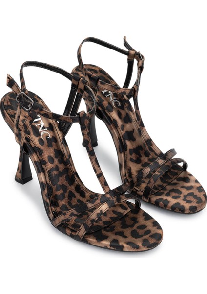 Kadın Vegan Leopar Topuklu Ayakkabı 735 5950 Bn Ayk Y25 Leopar Saten
