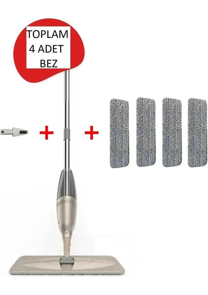 360 Derece Dönen Ergonomik Sihirli Su Hazneli Spreyli Mop Sprey Mop Paspas 4 Yedekli