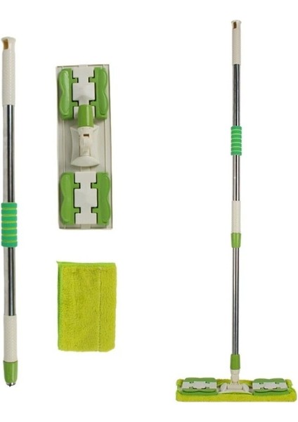 Mop Paspas ve Mop 1 Yedek Bezli Yer Mopu Duvar Fayans Cam Temizlik Mikrofiber 4 Mandallı Mop Yeşil