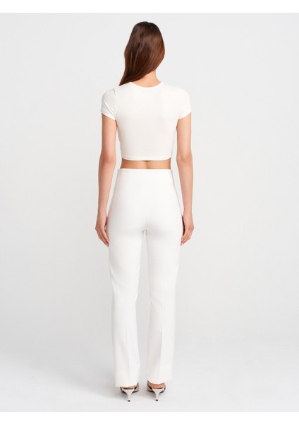 71664 Pensli Ispanyol Paça Pantolon-Beyaz fiyatları