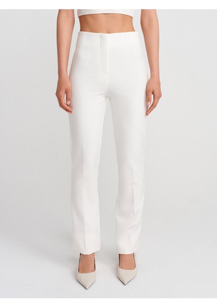 71664 Pensli Ispanyol Paça Pantolon-Beyaz fırsatları