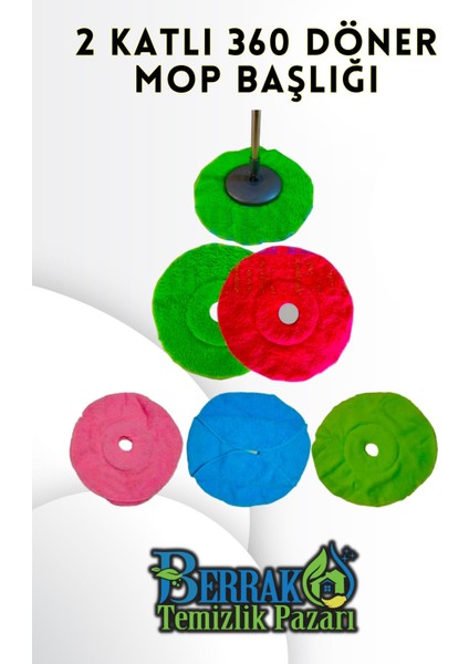 2 Katlı Mikrofiber Havlu Bez Başlık (360 Döner Moplar Için)