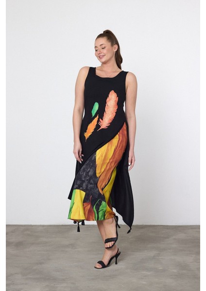 Kadın Yazlık Bol Kolsuz Rahat Baskılı Elbise modelleri