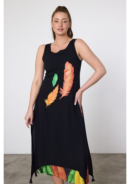 Kadın Yazlık Bol Kolsuz Rahat Baskılı Elbise indirimleri