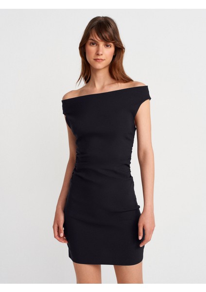 91462 Bardot Mini Elbise-Siyah