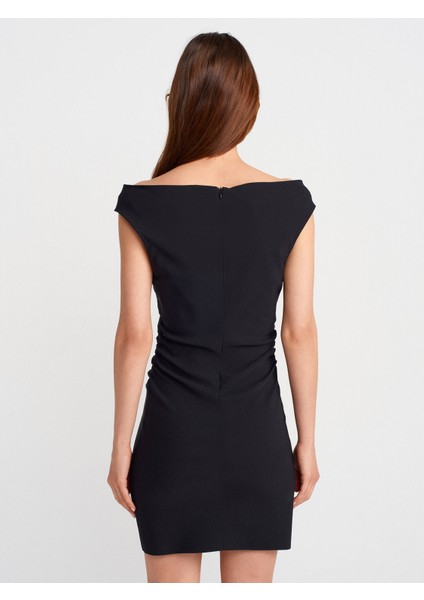 91462 Bardot Mini Elbise-Siyah