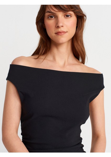 91462 Bardot Mini Elbise-Siyah