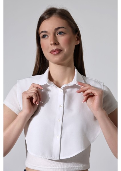 Schık Pamuklu Sahte Yaka Yarım Gömlek Beyaz SCKWM24GML01