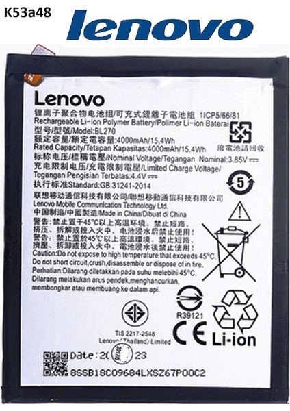 Lenovo K6 Note Pil Batarya K53A48 BL270 Senalstore