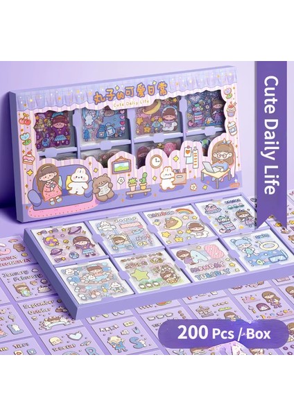 Sticker Kawaii Hediye Kutusu 200 Yaprak-Mor(Cute Dally Life)