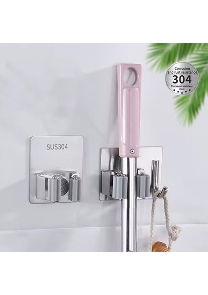 Sunup SN-26354 Kancalı Duvara Monte Süpürge Paspas Tutucu Tutacağı Banyo Düzenleyici Paslanmaz Çelik 60X80MM