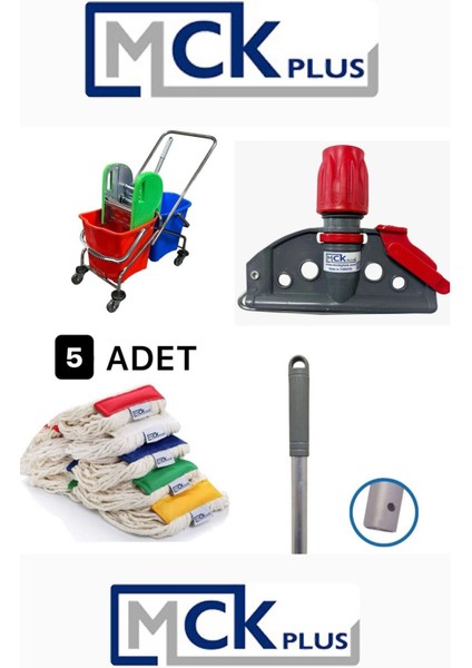 Çift Kovalı Temizlik Arabası Krom Gövdeli Çelik Presli Paspas Arabası Seti Islak Mop Seti.