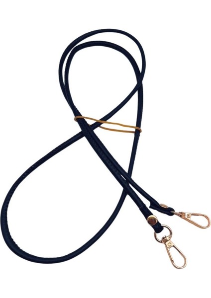 Lacivert Renk 5 mm Suni Deri Spagetti Model Çanta Sapı Light Gold Metal