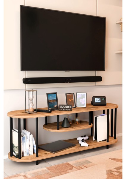 Modern Tv Ünitesi Ahşap Raflı 2 Katlı Televizyon Sehpası Minimalist,dayanıklı, Fonksiyonel Tv Standı
