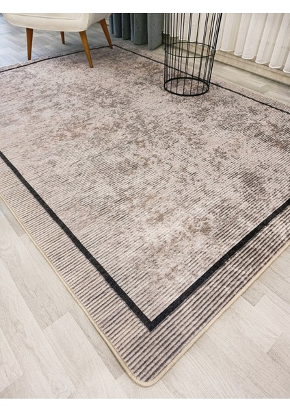 Bej Renk Geometrik Desen Kaymaz Taban Yolluk Halı