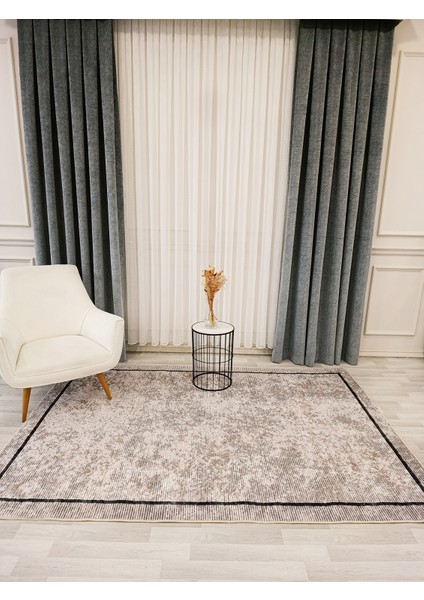 Bej Renk Geometrik Desen Kaymaz Taban Yolluk Halı modelleri